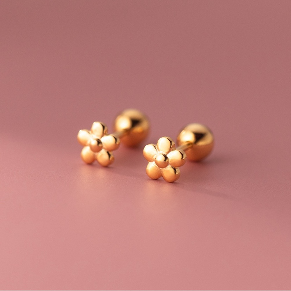 S925 Small flower Screw back Studs Earrings - ESB020 Gold